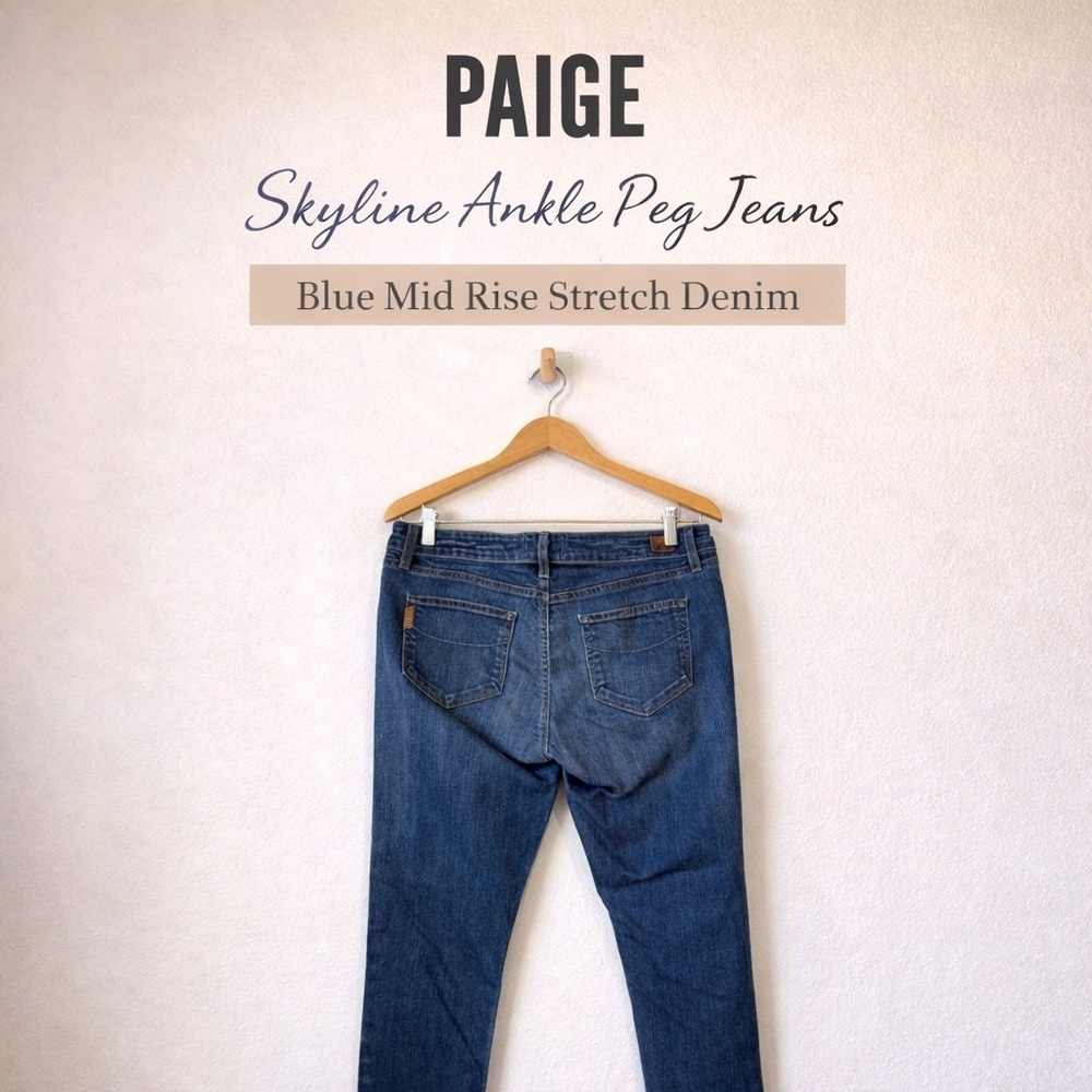 PAIGE Skyline Ankle Peg Jeans Blue Mid Rise Stretch Denim - Picture 3 of 8